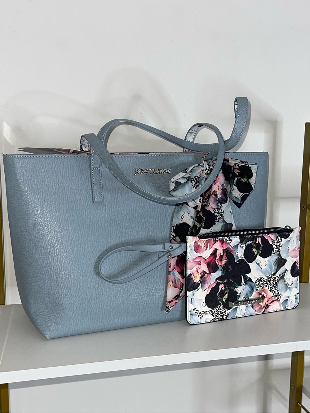 Betsey Johnson Lilly Wristlet Tote Bag Blue Xozaria Large Shoulder Bag ~NWT